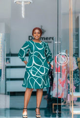 Elegant green with white shift dress